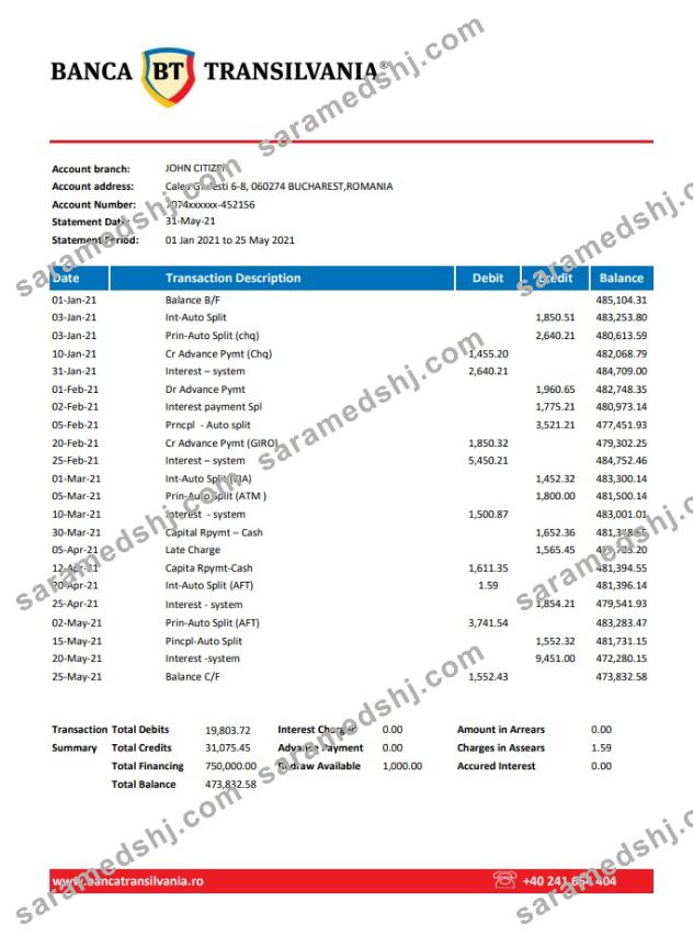Romania Banca Transilvania excel pdf